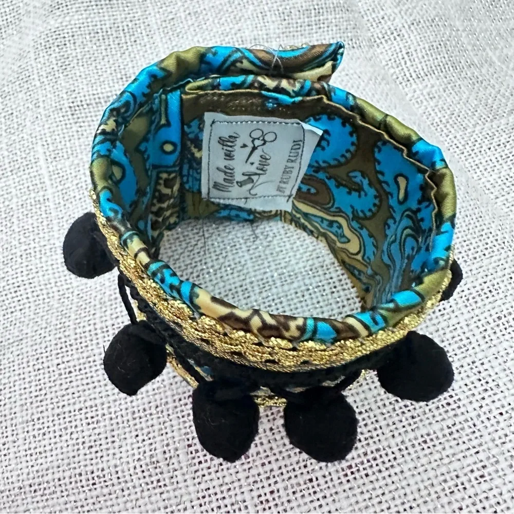 RUBYRUDI Cuff Bracelet Handcrafted OOAK Fabric Embellished Artisan Wearable Art